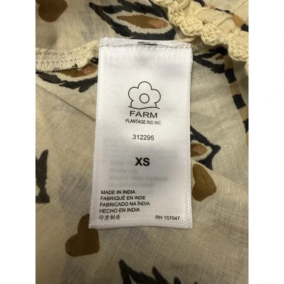 FARM Rio Ainika Cotton Floral Blouse.Beige Cream. Sz XS $198. NWOT